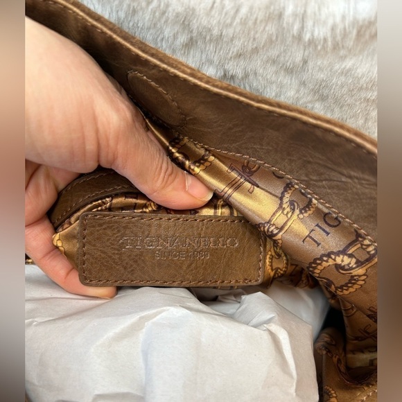 Tignanello brown suede leather colorblock shoulder bag purse w magnetic snap.  H - Picture 5 of 12